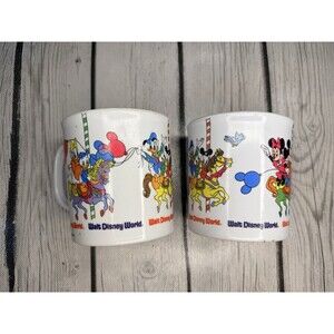 Vintage Disneyland & Walt Disney World Carousel Mugs Mickey Minnie Donald Daisy